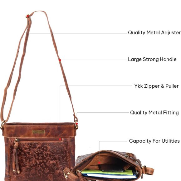 Real Genuine Leather Women's Crossbody Purse/Bag With Adjustable Strap - Picture 4 of 7